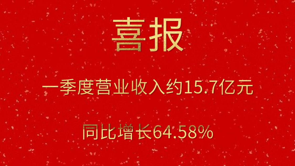 公司一季度实现营业收入约15.7亿元，同比增长64.58%